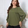Plus Size Long Sleeve Spring Shirt in Fresh Green Tone
