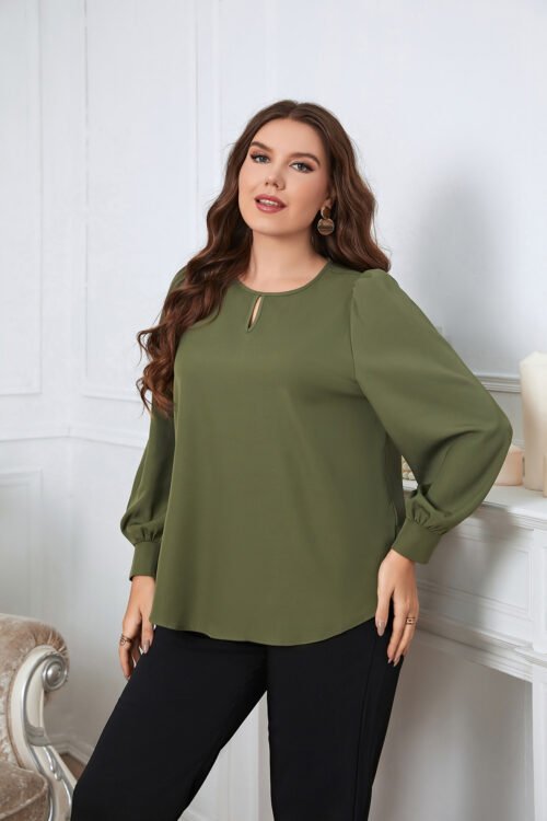 Plus Size Long Sleeve Spring Shirt in Fresh Green Tone