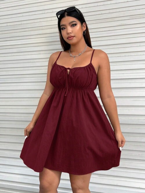 Plus Size Cinched Sleeveless Strap Mini Casual Dress for Spring Summer