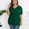 Mesh Puff Sleeve V-Neck T-Shirt