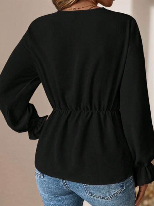 Black Knit Lantern Sleeve Slim Fit Retro Top