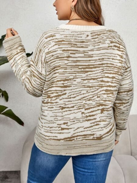 Plus Size Striped Round Neck Thick Pullover Sweater – Cozy Autumn Winter Essential