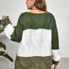 Cozy Contrast Colorblock Crew Neck Sweater – Plus Size Fit
