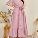 Plus Size Printed Lace-Up Office Maxi Dress