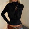 Black High‑Collar Slim Fit Crop Top – Sexy Autumn Long Sleeve