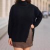 Plus Size Turtleneck Split Mid-Length Pullover Top