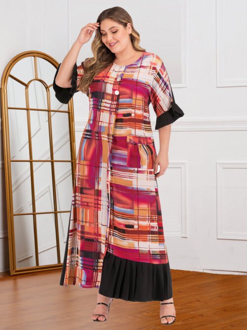 PLUS SIZE PRINTED CONTRAST POCKET DRESS