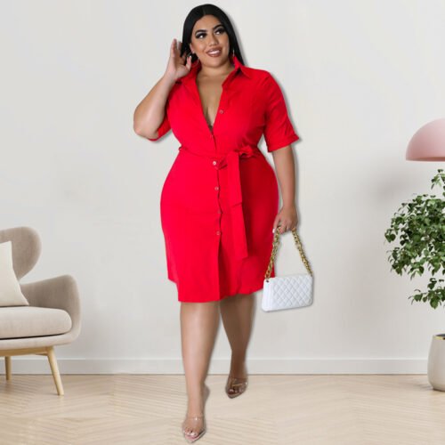 Plus Size Solid Color Shirt Dress – Effortless Autumn Style