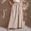 Plus Size High Waist Wide Leg Summer Trousers with Pockets