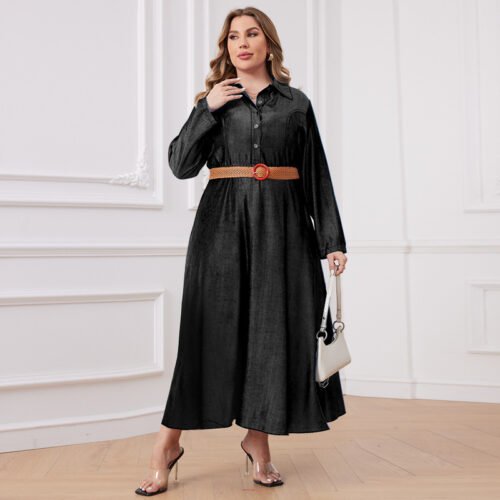 Plus Size Winter Denim Open-Collar Maxi Dress