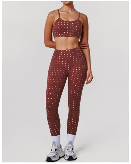 Silver Polka Dot Yoga Set – High Elastic Tights & Push‑Up Sports Bra