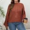 Cropped Half Turtleneck Lantern Sleeve Knit Sweater