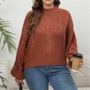 Cropped Half Turtleneck Lantern Sleeve Knit Sweater