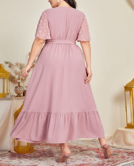 Plus Size Printed Lace-Up Office Maxi Dress