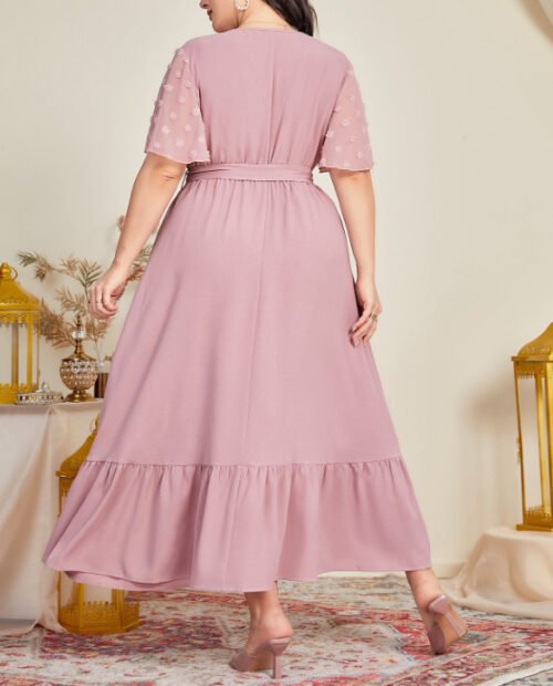 Plus Size Printed Lace-Up Office Maxi Dress