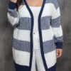 Plus Size Colorblock Striped Knit Cardigan for Fall & Winter