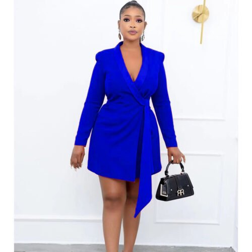 Plus Size Autumn Office Lace-Up Suit Dress