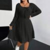 Plus Size Square Collar Long Sleeve Fleece Mini Dress for Autumn Winter