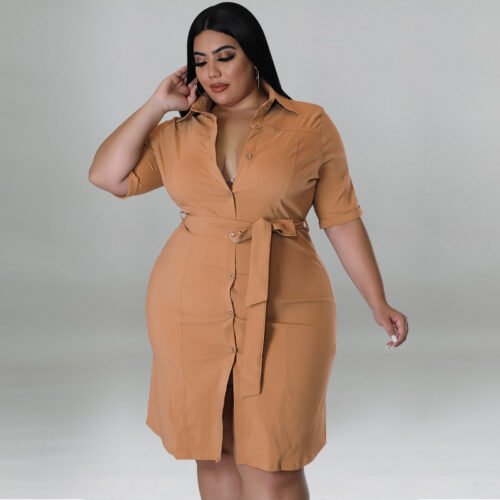 Plus Size Solid Color Shirt Dress – Effortless Autumn Style