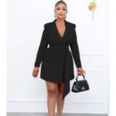 Plus Size Autumn Office Lace-Up Suit Dress