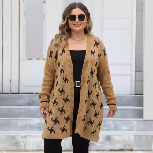 Thick Jacquard Plus Size Woven Coat Cardigan for Winter Warmth