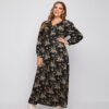 Plus Size Autumn Digital Print Woven Dress