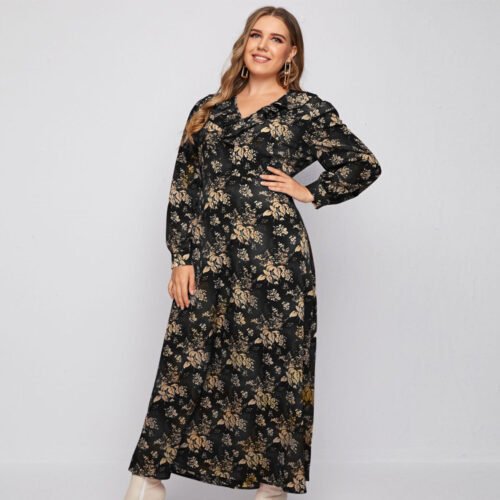 Plus Size Autumn Digital Print Woven Dress