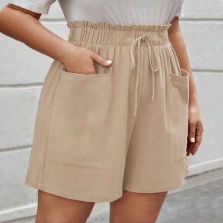 Plus Size Wide-Leg Drawstring Cargo Shorts – Korean Style