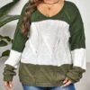 Cozy Contrast Colorblock Crew Neck Sweater – Plus Size Fit
