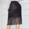 Retro Plus Size High Waist Sequined Tassel Office Skirt
