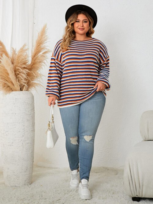 Plus Size Striped Loose Fit Pullover Top – Comfy Casual Everyday Wear
