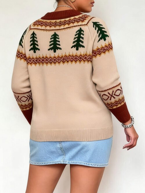 Holiday Plus Size Christmas Tree Brocade Hoodie Sweater