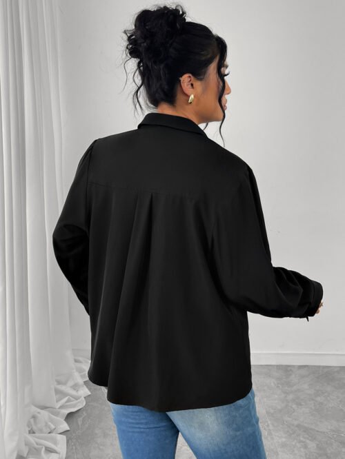 Elegant Black Lace Button Shirt for Women’s Office Wear