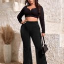 Plus Size Stretch Flared Pants – Autumn Winter Casual Style
