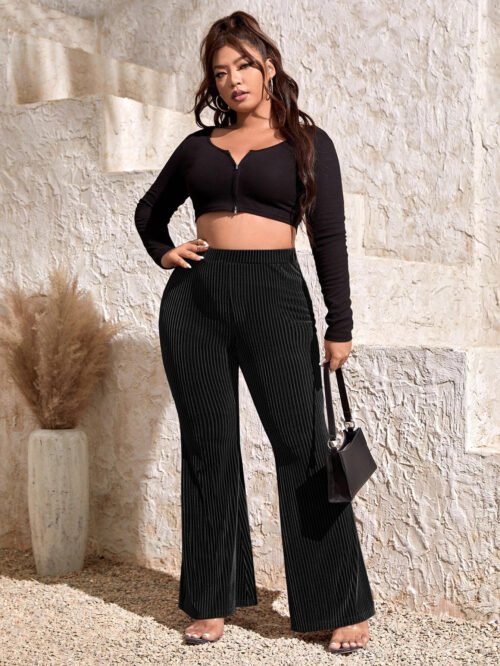 Plus Size Stretch Flared Pants – Autumn Winter Casual Style