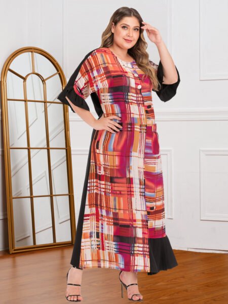 PLUS SIZE PRINTED CONTRAST POCKET DRESS