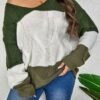Cozy Contrast Colorblock Crew Neck Sweater – Plus Size Fit
