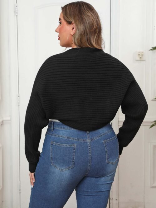 Asymmetrical Hem Plus Size Casual Knit Cardigan