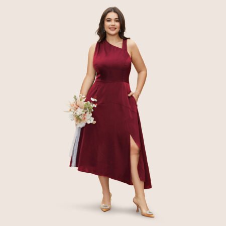 Plus Size Sexy Off-Shoulder Satin Red Party Dress