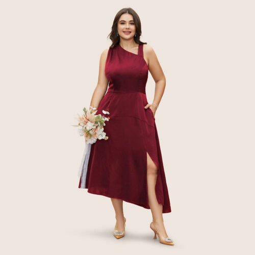Plus Size Sexy Off-Shoulder Satin Red Party Dress