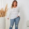 Chic Hollow-Out V-Neck Pullover Sweater – Plus Size Edition