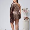 Plus Size Elegant One-Shoulder Sequin Slim Waist Dress