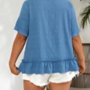 Plus Size Jacquard Round Neck Short Sleeve Elegant Shirt