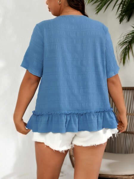 Plus Size Jacquard Round Neck Short Sleeve Elegant Shirt