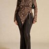 Leopard Print Asymmetric Hem Drawstring Top