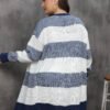 Plus Size Colorblock Striped Knit Cardigan for Fall & Winter