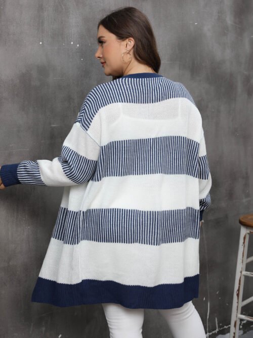 Plus Size Colorblock Striped Knit Cardigan for Fall & Winter