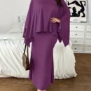 Plus Size Batwing Sleeve Half-Zip Elegant Dress Set