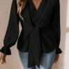 Black Knit Lantern Sleeve Slim Fit Retro Top