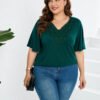 Plus Size Lace Patchwork Flared Sleeve T-Shirt for Women
